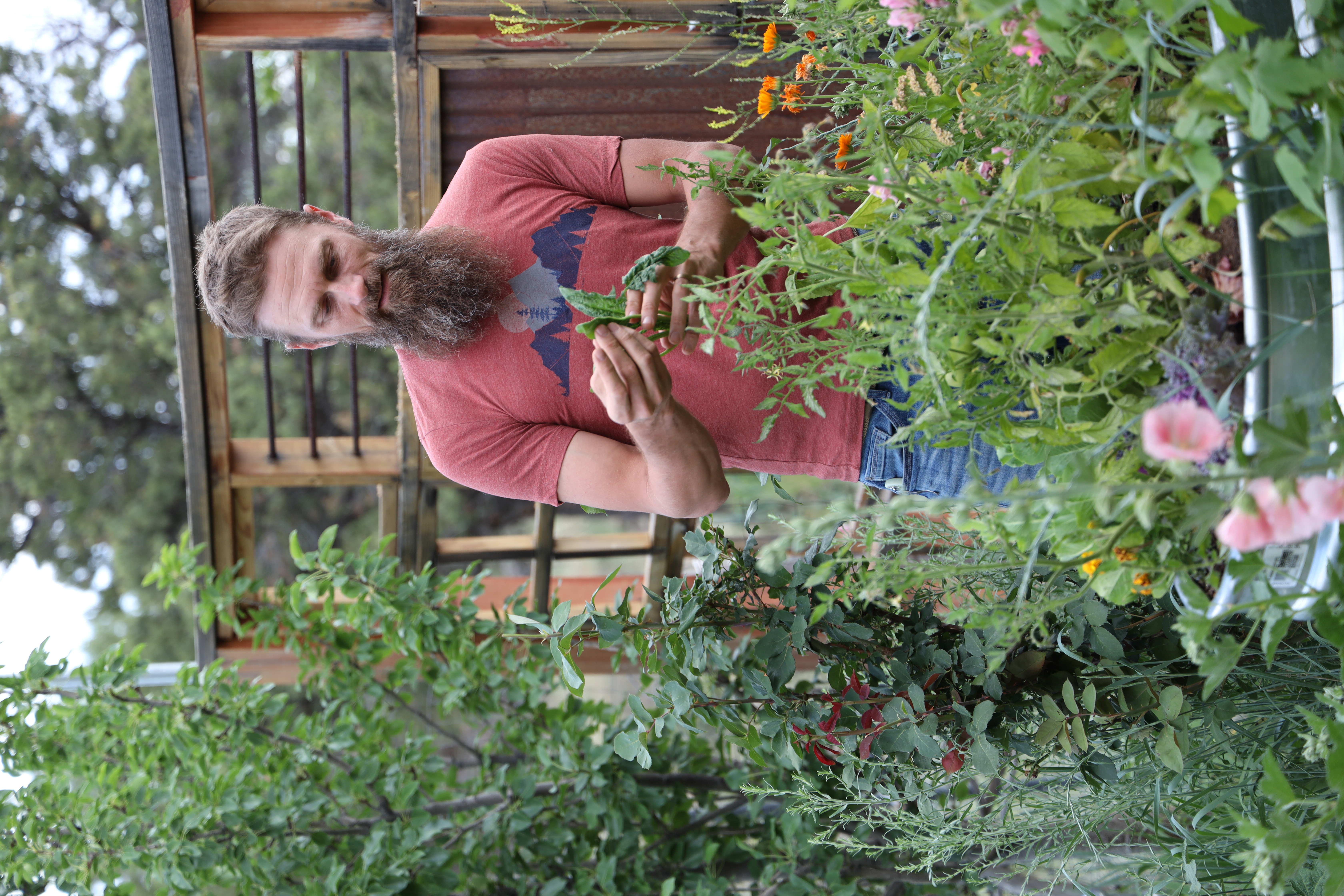 Bret James tending plants in the PermaResilience garden
