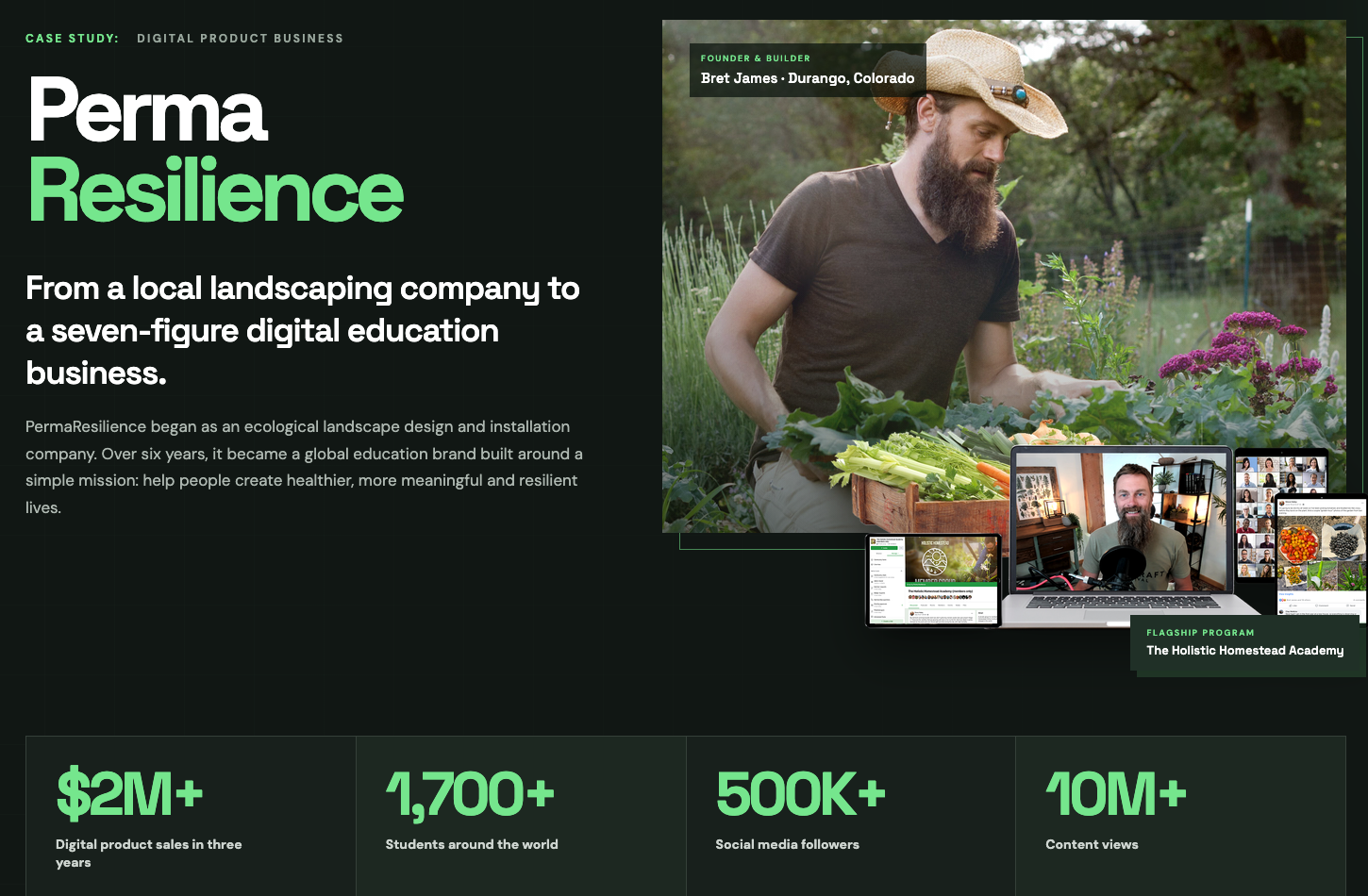 PermaResilience case study overview with Bret James in the garden and key business results