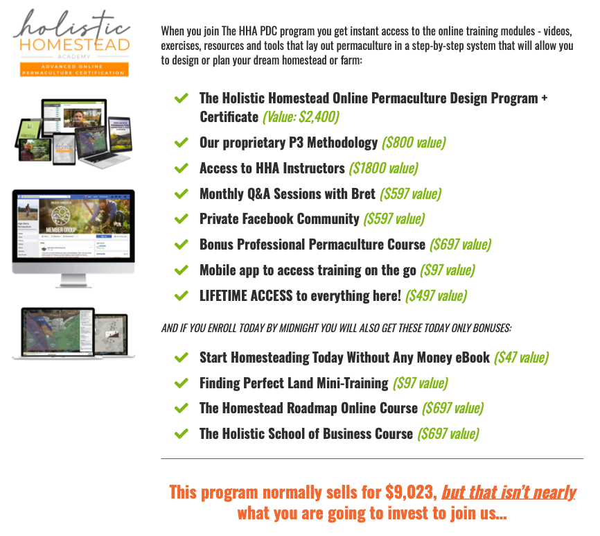 Holistic Homestead Academy offer stack